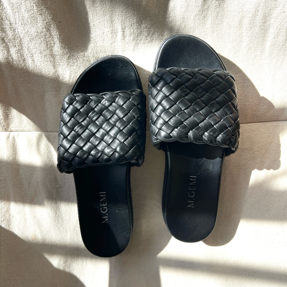 M. Gemi Black Braided Leather Slide Sandals